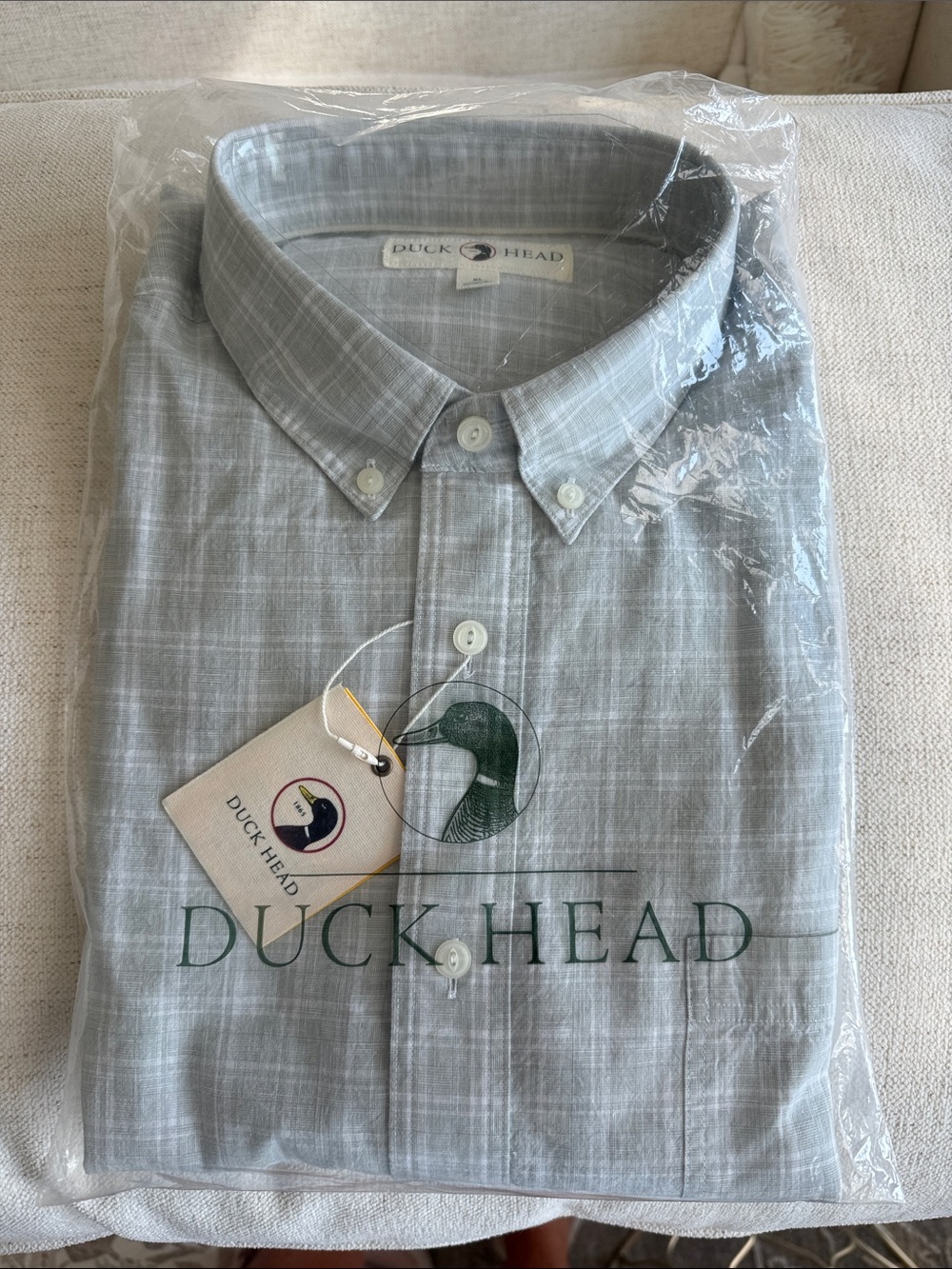Duck Head Men's Light Gray Plaid Button-Down Shirt